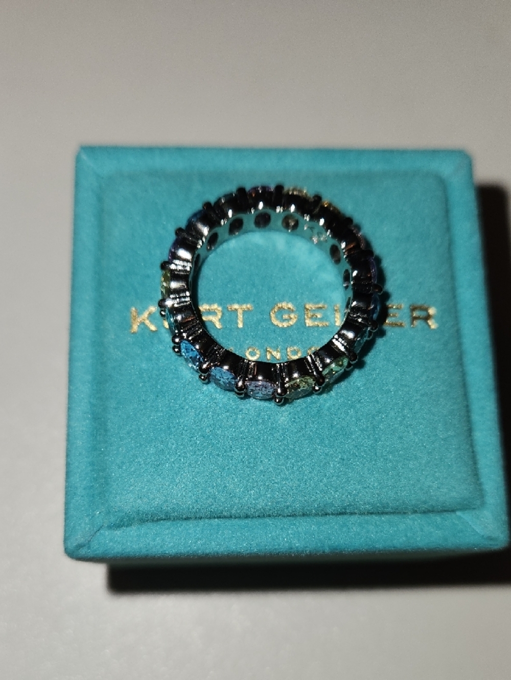 Kurt Geiger Rainbow Crystal Eternity Ring in Silver Tone - Picture 3 of 7